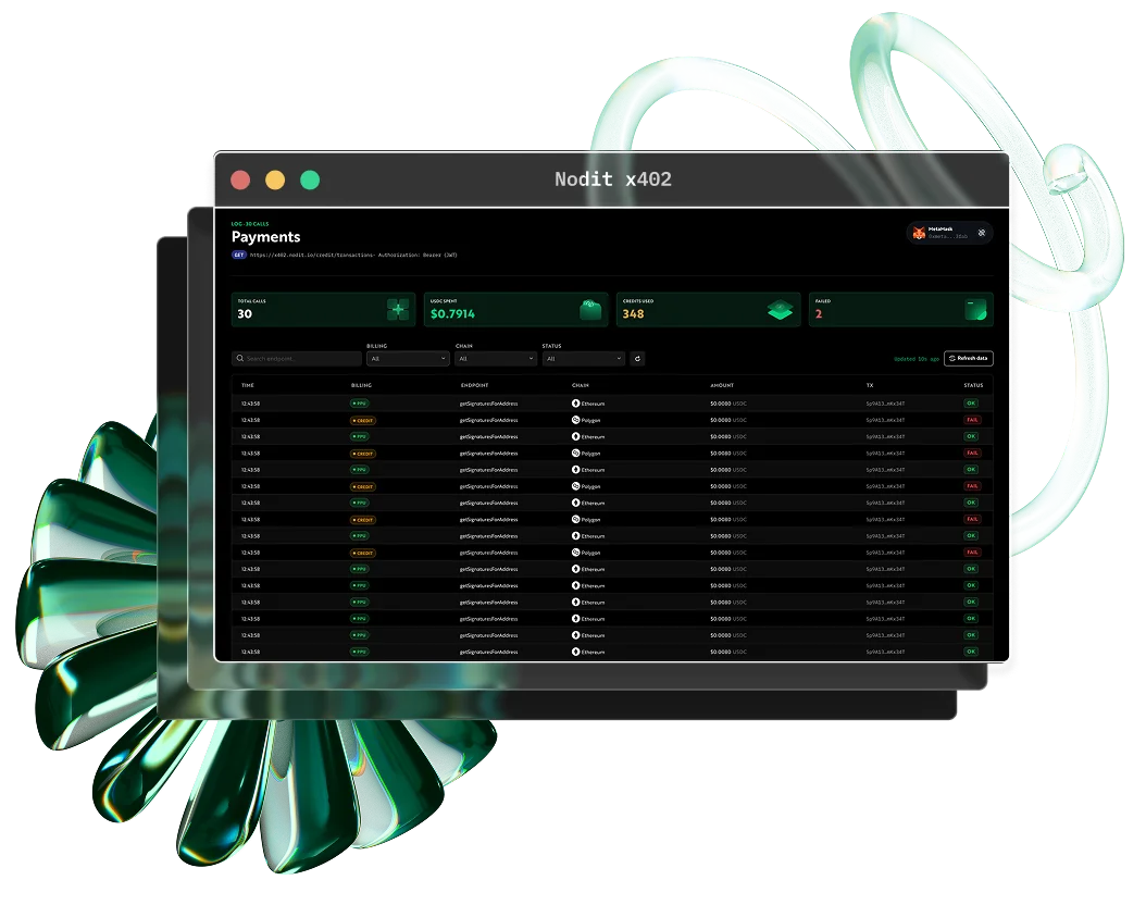 Nodit x402 Payments dashboard preview